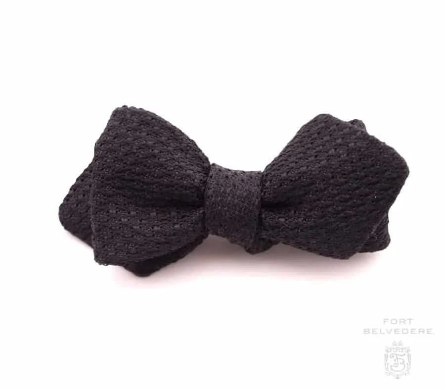 Black Silk Grenadine Bow Tie with Pointed Ends - Handmade by Fort Belvedere