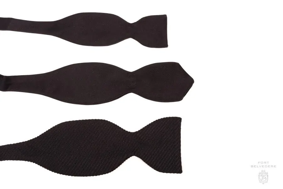 variety of black silk bow ties in pointed and butterfly ends - made in Italy by Fort Belvedere
