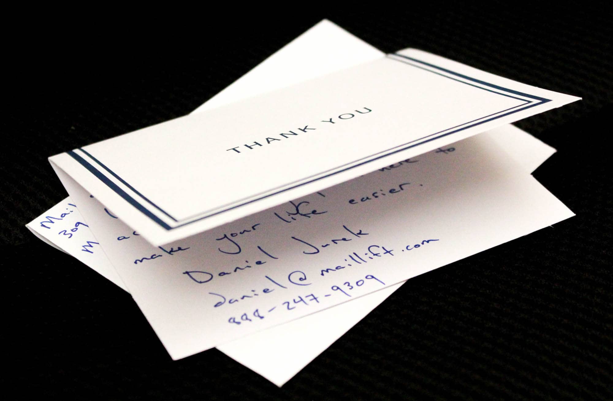 Handwritten thank you card on OTR stationery set