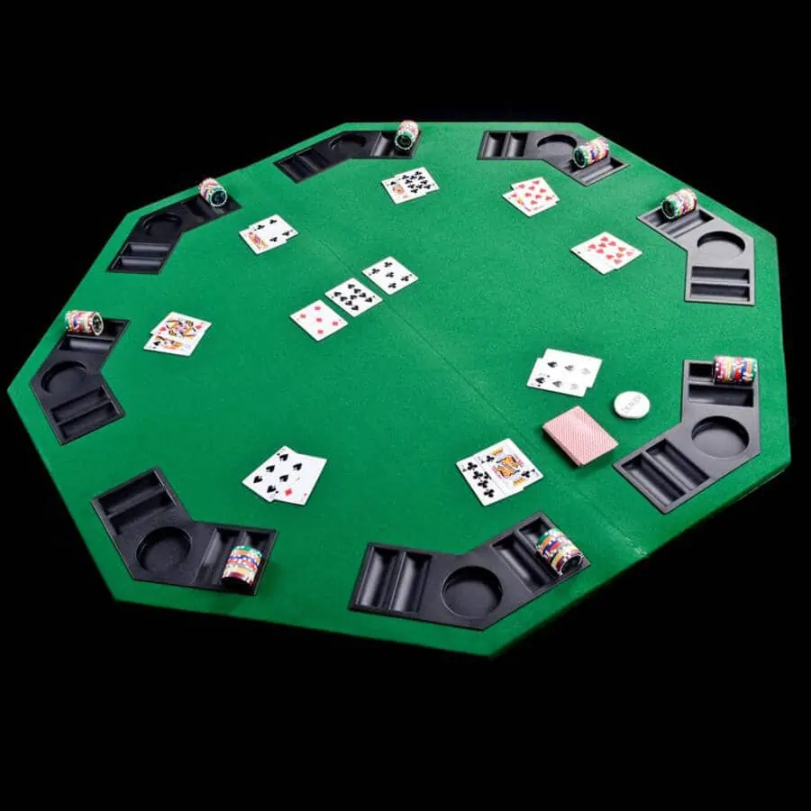 A foldable poker table top is perfect for placing on another table