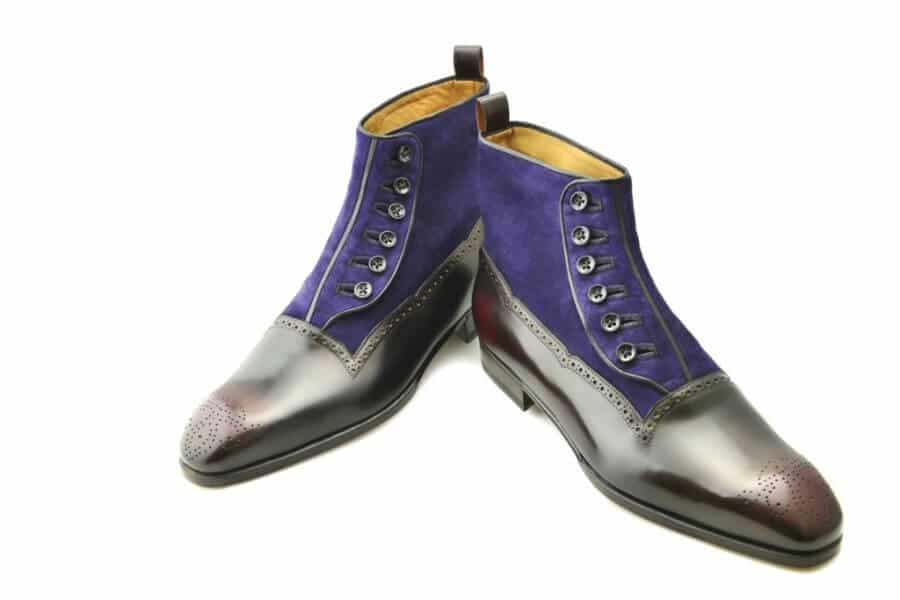 Aubercy Lawrence Button Boot with interesting line and purple contrast insert