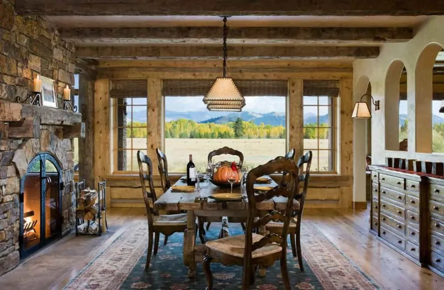 Exposed wood beams add rustic charms