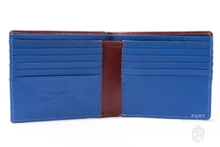 Men's Leather Wallet in Whisky Brown Boxcalf and Blue Deerskin with 10 Card Slots