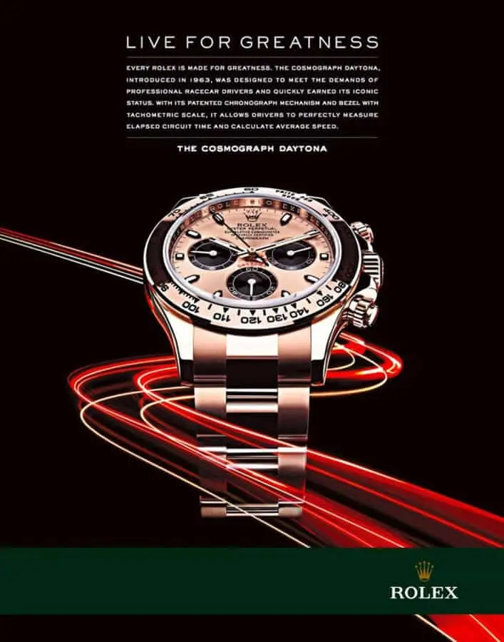 Modern Rolex Daytona advertisement