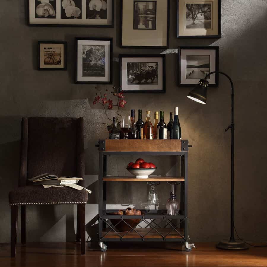 A bar cart is an elegant way to make a small selection look like it belongs