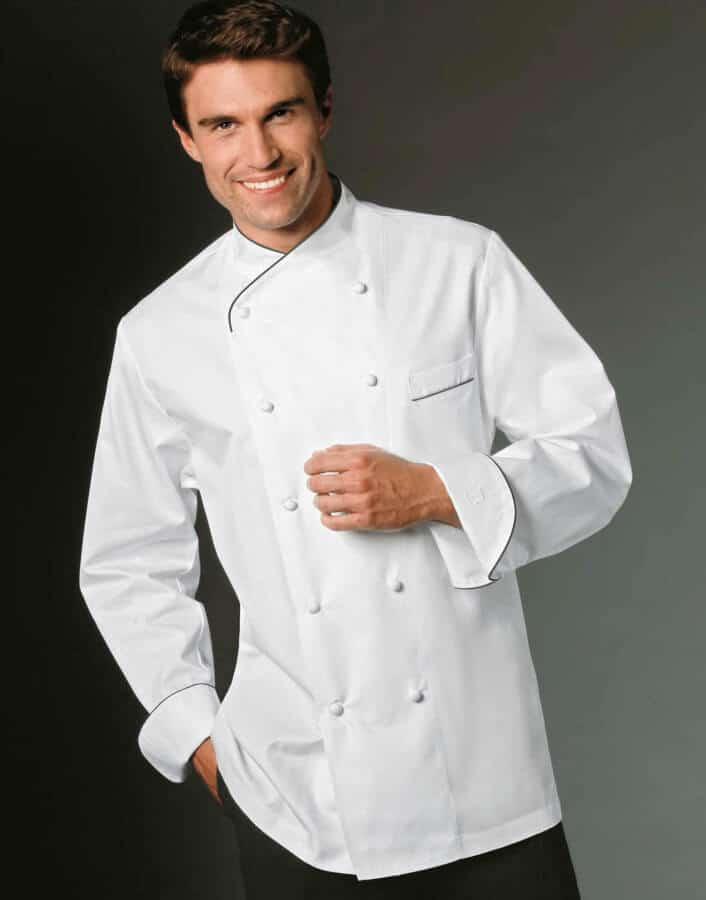 A chefs jacket keeps you clean during dinner and still looks good