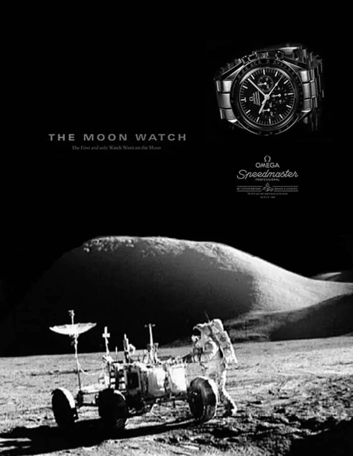 A classic Omega advertisement for the Speedmaster