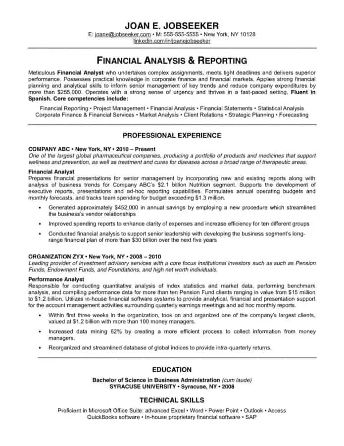 An example of a well formatted resume