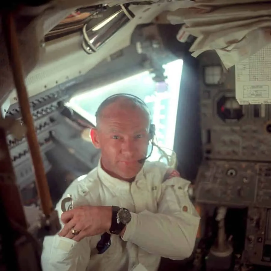 Astronaut Buzz Aldrin wearing his Speedmaster
