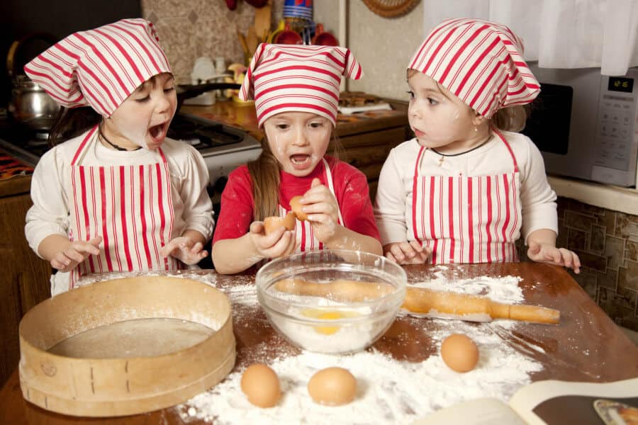 Kids Love To Make Messes So You Need To Be Ready For It Three little chefs enjoying in the kitchen making big mess. Litt