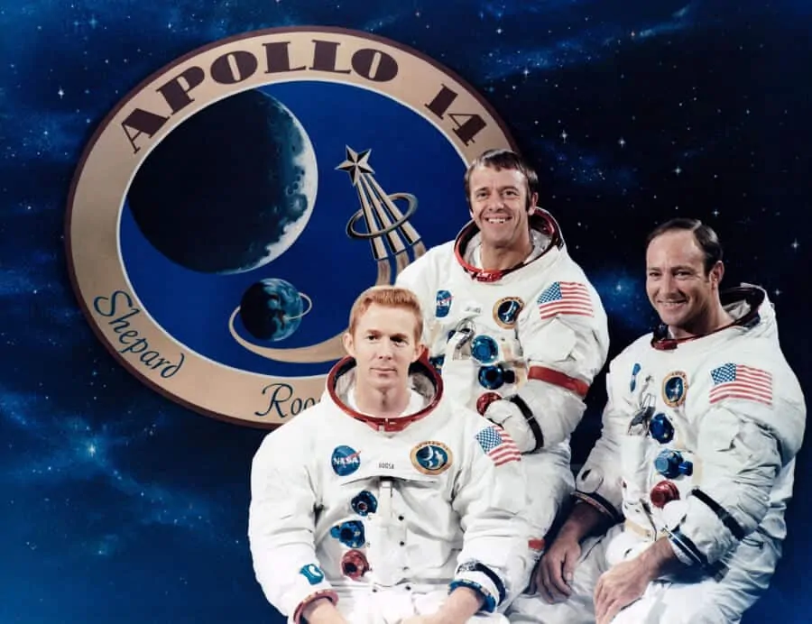 The Apollo 14 crew proudly wearing their issued Speedmasters