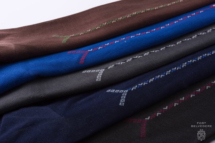 Brown, Blue, grey, Charcoal, navy Over the Calf Socks with Clocks in Luxury Fil d Ecosse Cotton in 4 Sizes Made in Italy by Fort Belvedere ankle 2