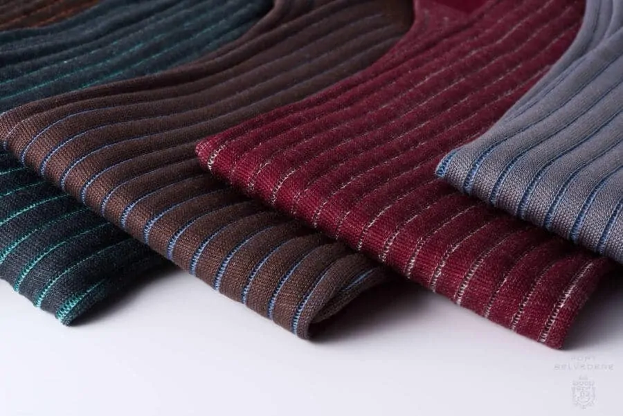 Brown, Burgundy, Grey Ribbed Over the Calf Socks with Shadow Stripes Cotton Fil d Ecosse - Made in Italy by Fort Belvedere