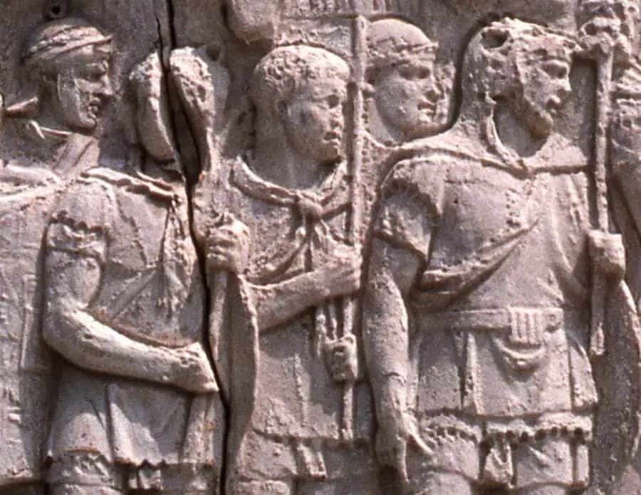 Close up of Trajans Column in Rome 113 AD - note the neck cloths