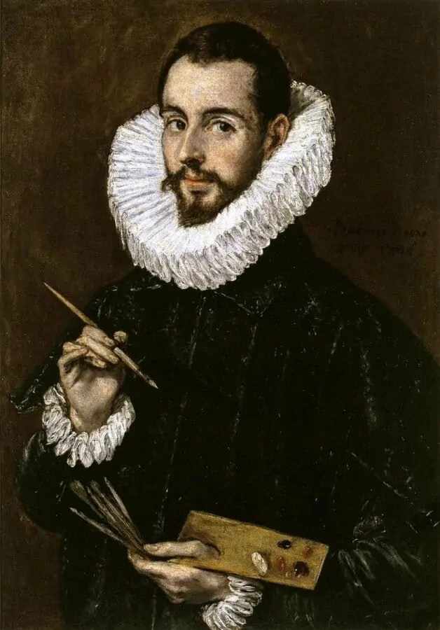 Portrait of the-Artists son Jorge Manuel Theotokopoulos by El Greco with gigantic ruff or millstone collar of pleated linen