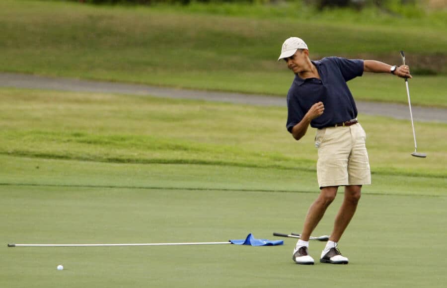 A well attired President Obama on the course