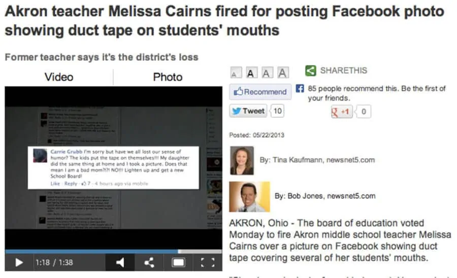 A news article on another person fired due to social media posts