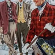 Men in cold-weather gear in the 1950s wear ascots with their sport wear