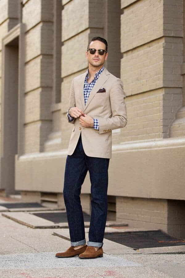 A good example of an outfit for a taller man that draws attention away from height