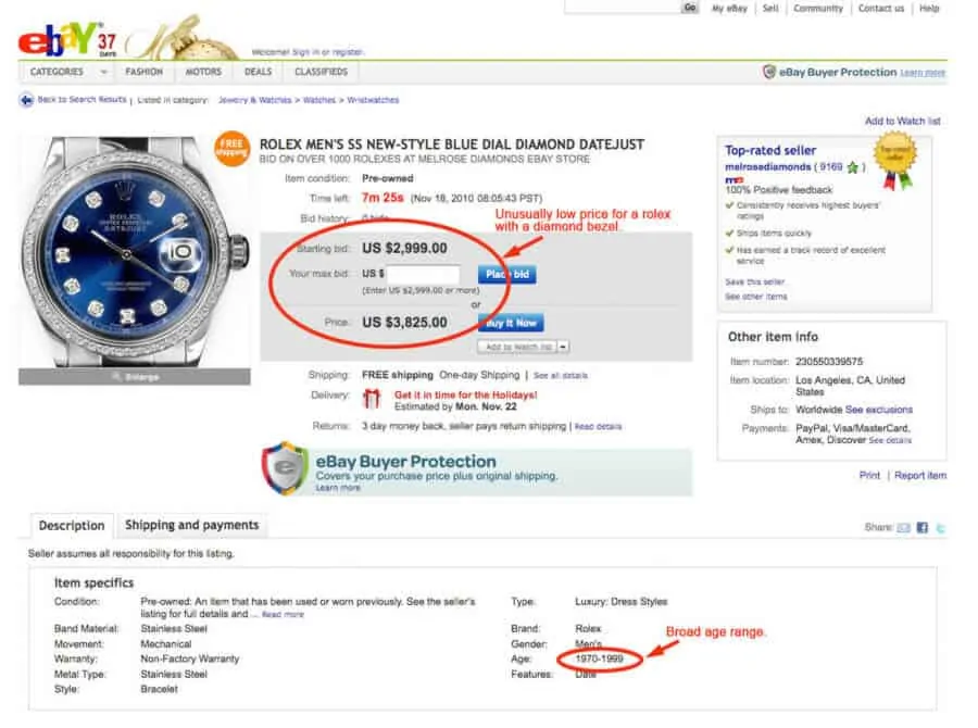 An example of a fake watch being sold on eBay