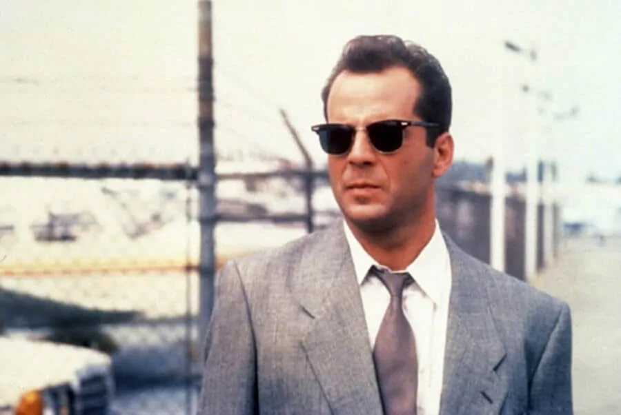 Bruce Willis wearing a pair of Shuron Ronsirs with tinted lenses in the 1980s