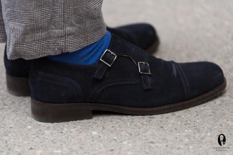 Navy Suede Double Monk Strap shoes