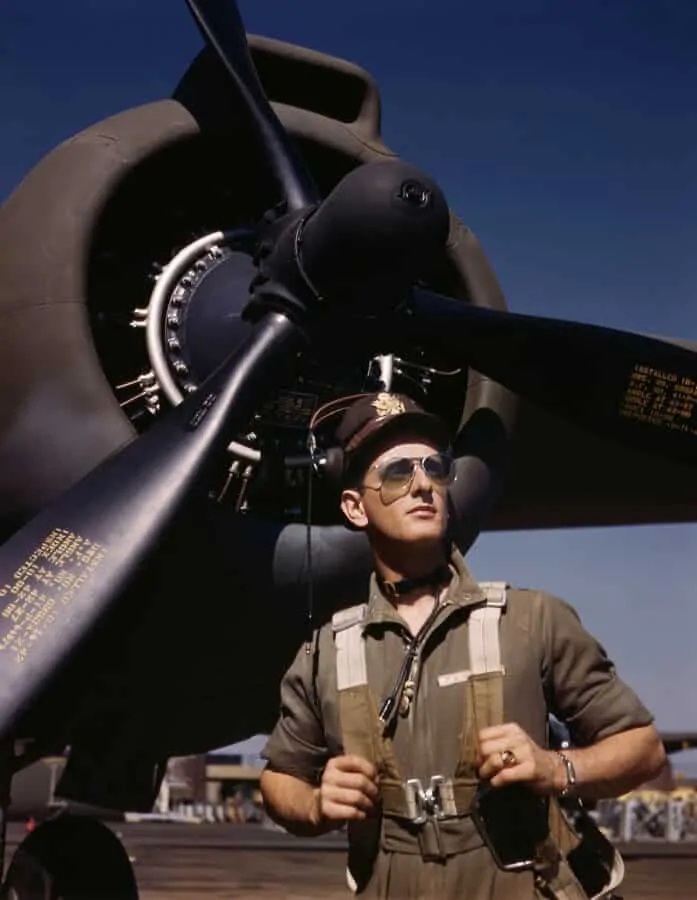 WWII Pilot wearing aviators