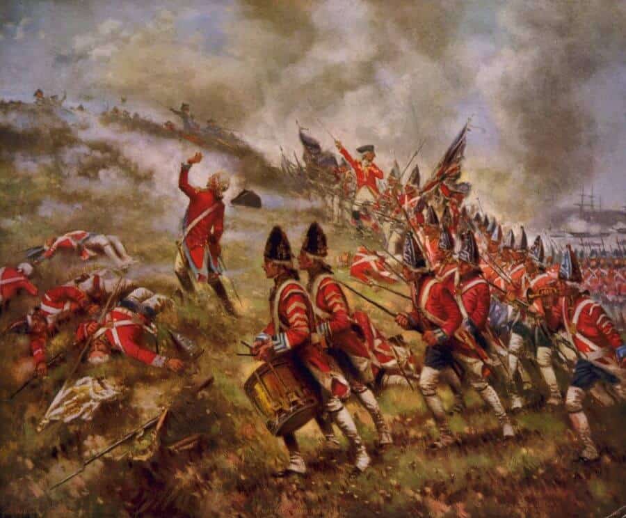Britsh Army in 1775 in bright red visible uniforms with white trousers - beautiful but not practical
