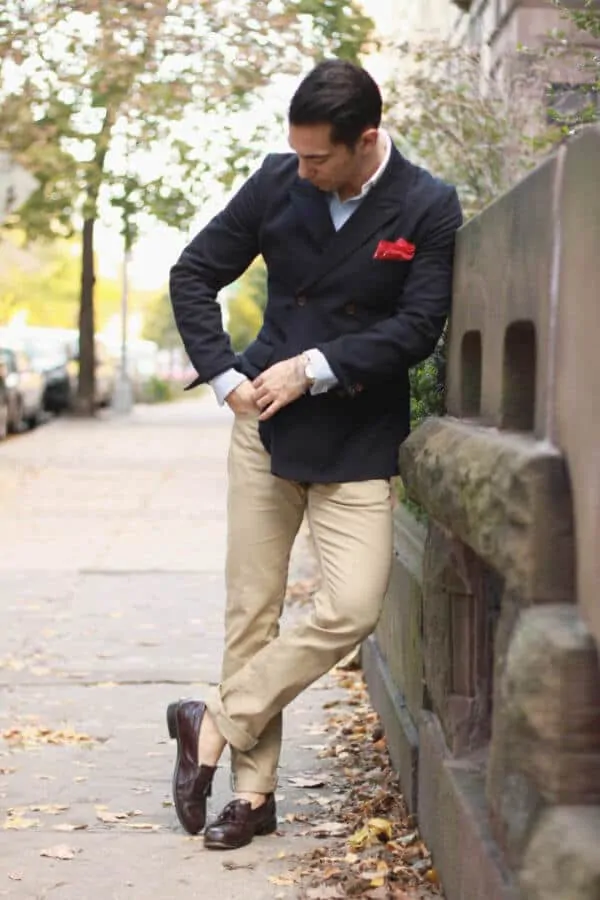 Chinos Paired with a blazer for a classic appearance