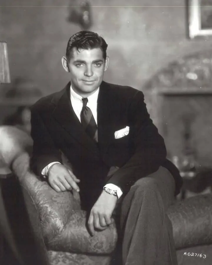 Your Clark Gable with collar pin and bold striped tie