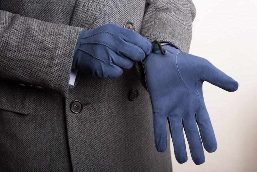 Navy Blue Gray Suede Gloves made of unlined Suede Leather with overcoat