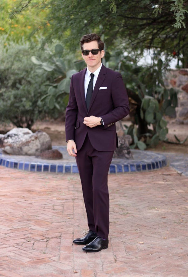 Brock McGoff of The Modest Man in a burgundy suit from Indochino