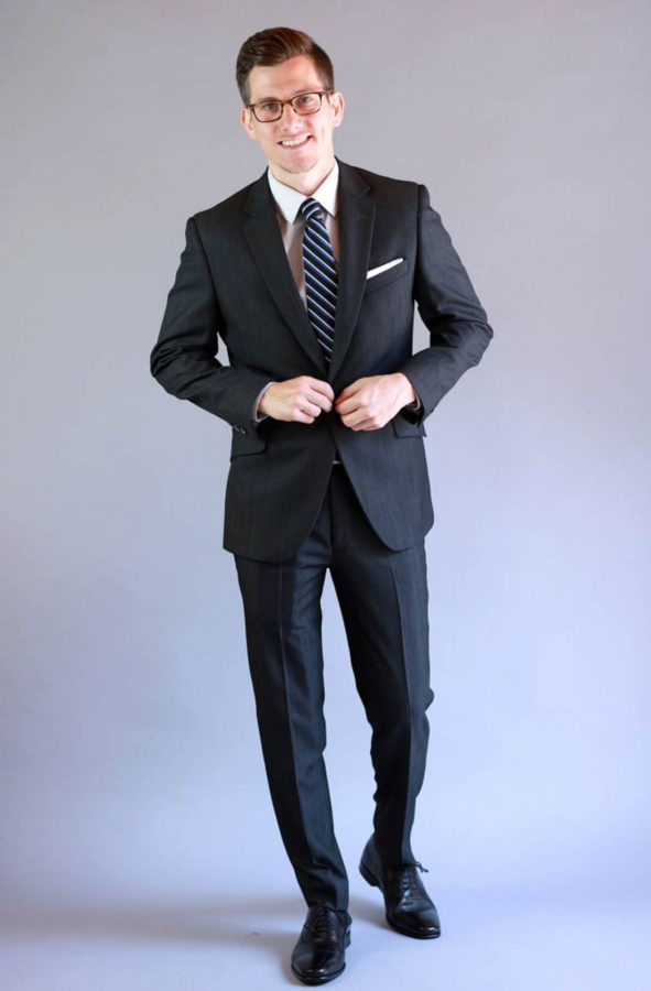 Brock McGoff of The Modest Man in a herringbone suit