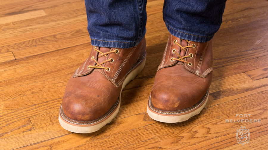 Work boots paired with denim