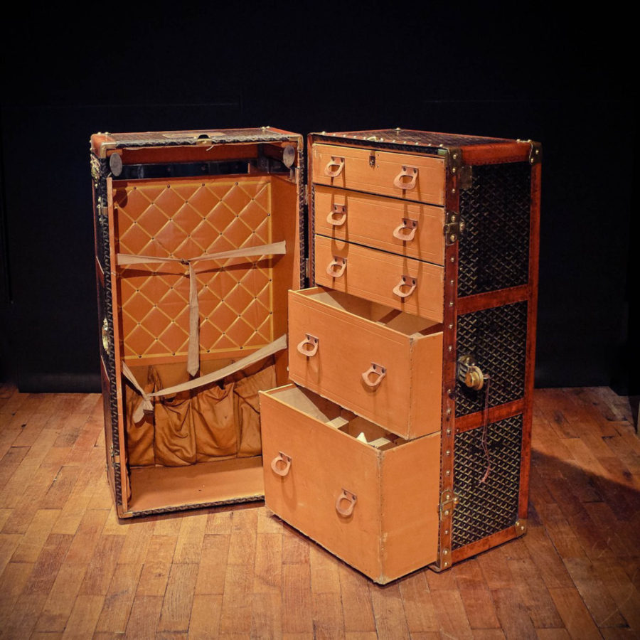 An exquisite Goyard wardrobe trunk is perfect for the most discerning aristocrat who doesnt carry his own bags