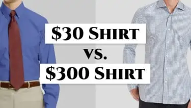 $30 vs $300 shirt cover showing a shirt of each price category on each side