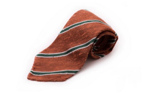 Shantung Striped Bronze Orange, Green, and Cream Silk Tie