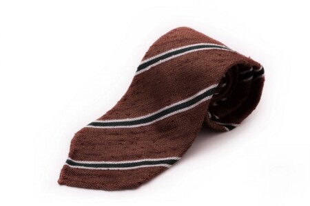 Shantung Striped Brown, Bottle Green and White Silk Tie