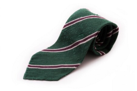 Shantung Striped Green, Purple and Cream Silk Tie