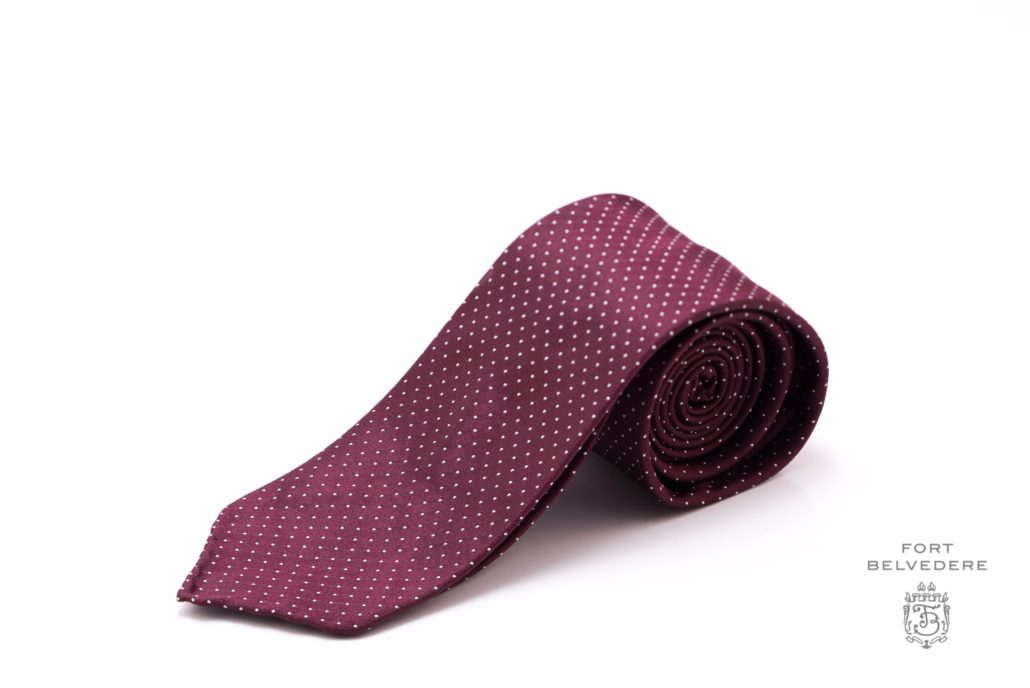 Silk Tie in Jacquard Burgundy Red with White Polka Dots - Fort Belvedere