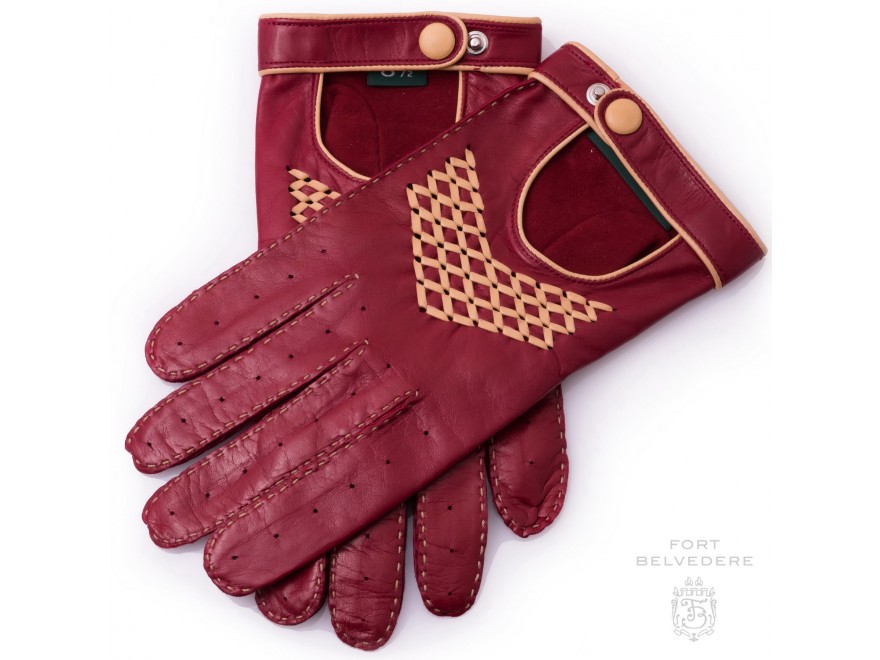Racing Red and Sand Driving Gloves in Lamb Nappa Leather by Fort Belvedere