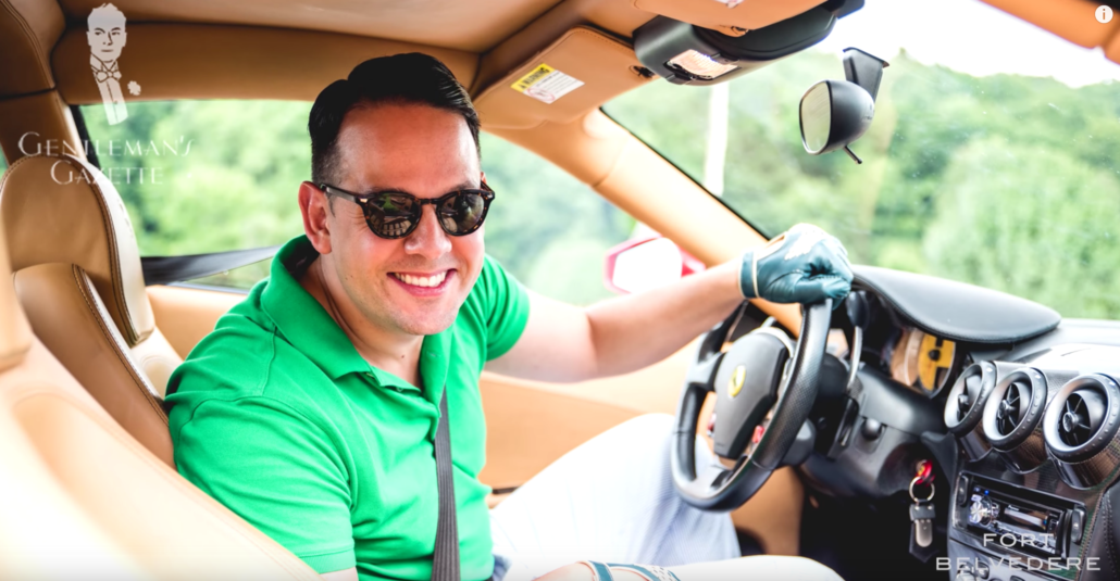 Sven Raphael wearing Fort Belvedere Driving Gloves and a green polo shirt.