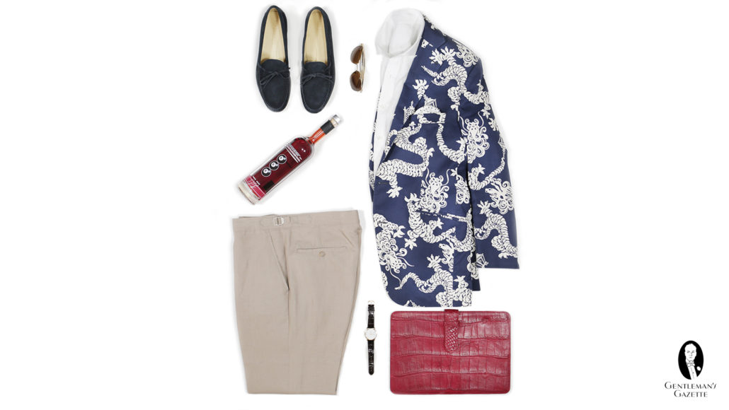The Summer Soiree Look with Navy Suede Tie Loafer with Lilly Pulitzer Blazer