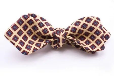 Ancient Madder Silk Bow Tie in Yellow, Red Blue and Orange Diamond Pattern