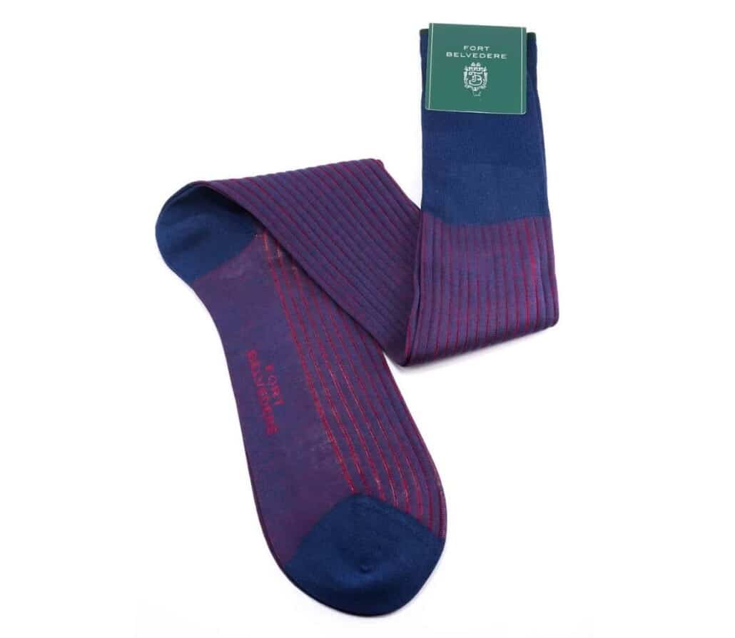 Shadow Stripe Ribbed Socks Navy Blue and Red Fil d'Ecosse Cotton