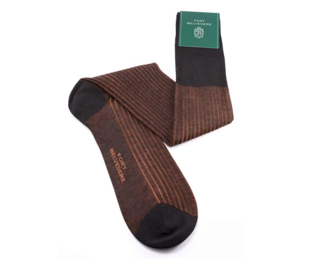 Shadow Stripe Ribbed Socks Charcoal and Orange Fil d'Ecosse Cotton
