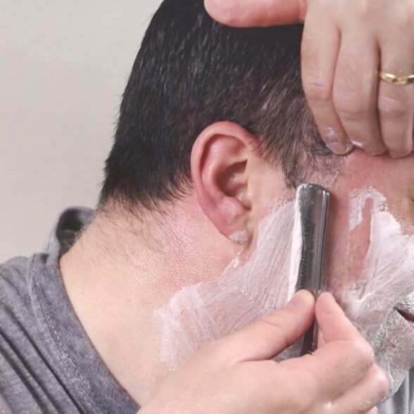 Shaving across the grain with a straight razor