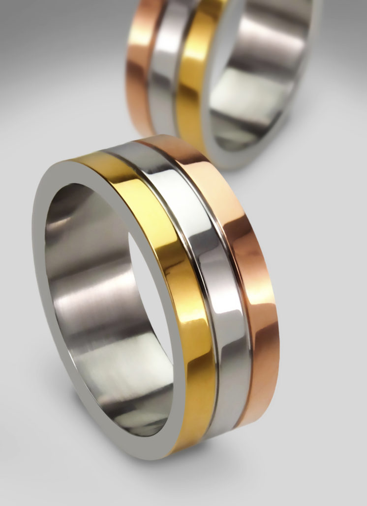 Yellow, white and rose gold plating on wedding band