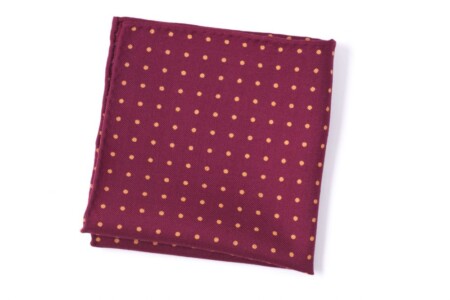 Wool Challis Pocket Square in Burgundy with Yellow Polka Dots