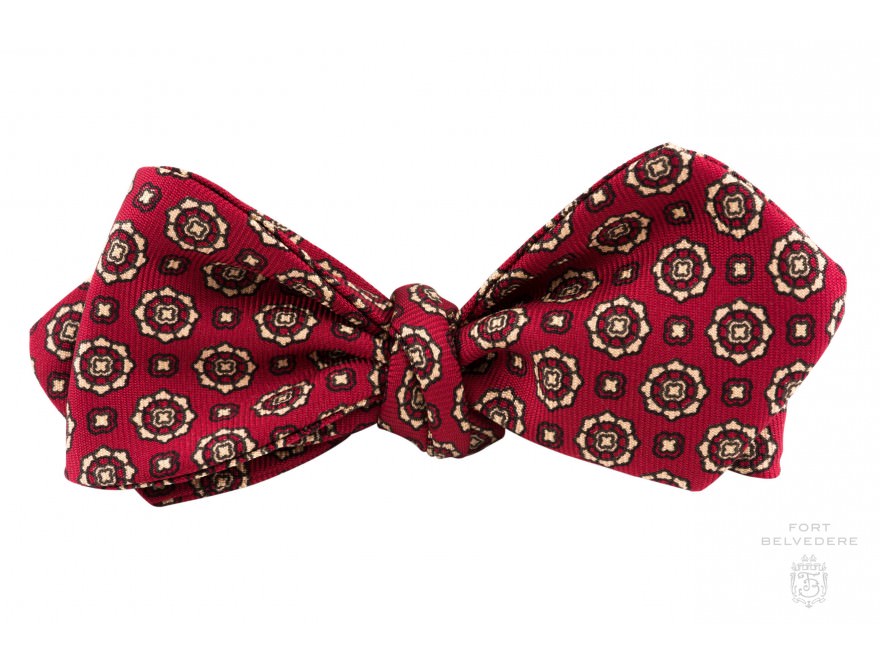 Ancient Madder Silk Bow Tie in Red and Buff Macclesfield Neats